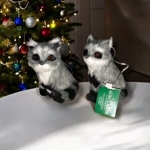 Kurt Adler Christmas Ornament Pair of Faux Fur Raccoons
